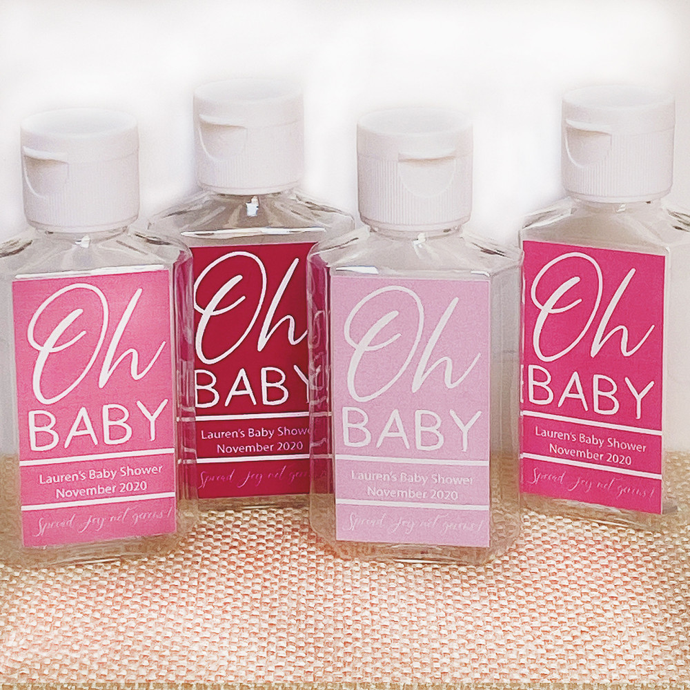Custom Hand Sanitizer Labels & Bottles : Oh Baby (Pinks) -Baby Girl Shower Favors