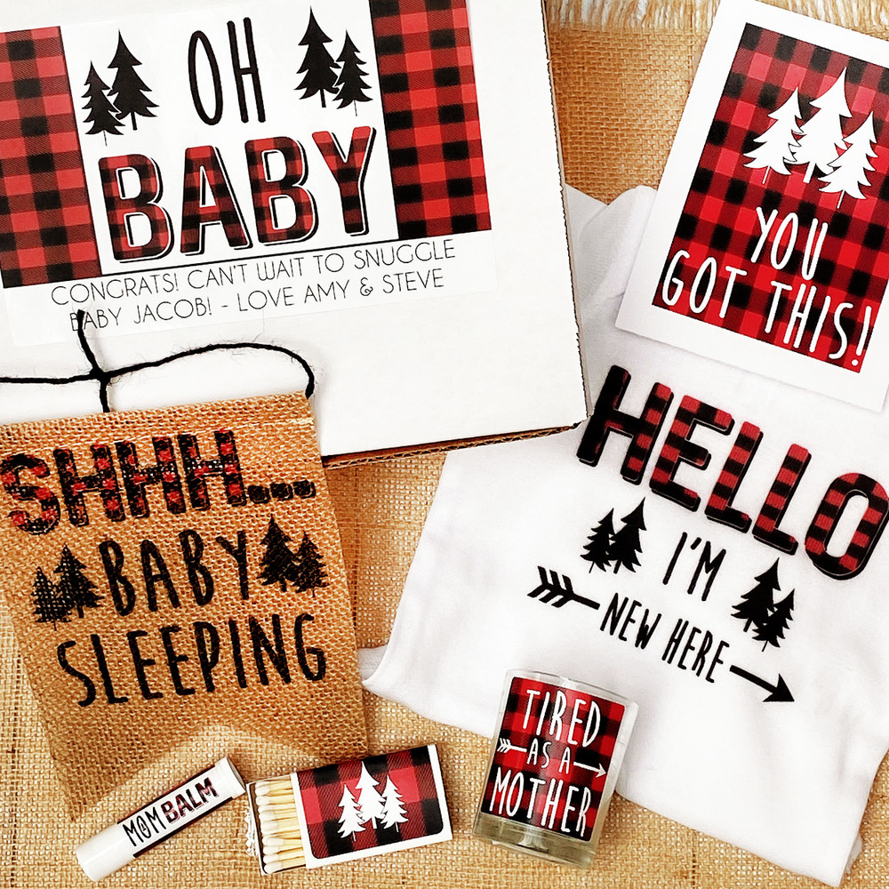 Personalized Perfectly Plaid New Mom and Baby Boy Gift Box