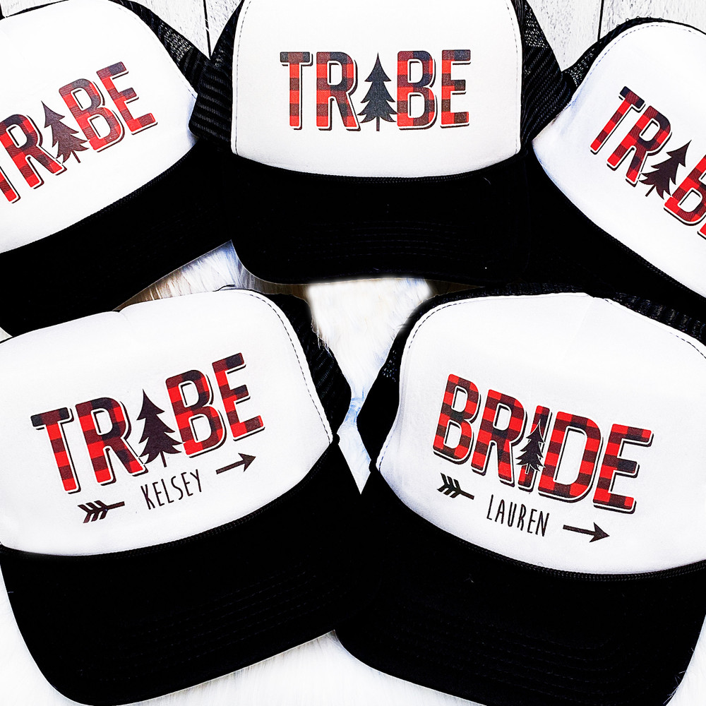 Custom Trucker Hat: Plaid Bride Tribe for Plaid Bachelorette Party or Flannel Fling