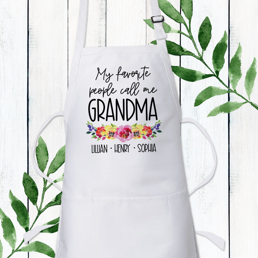 Personalized Watercolor Floral My Favorite People Apron - Gift for Grandma