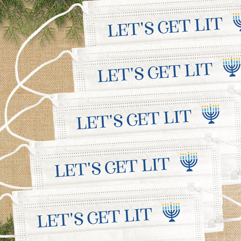 Hanukkah Disposable Face Masks - Let's Get Lit Menorah -  Hanukkah 2021 Disposable Masks