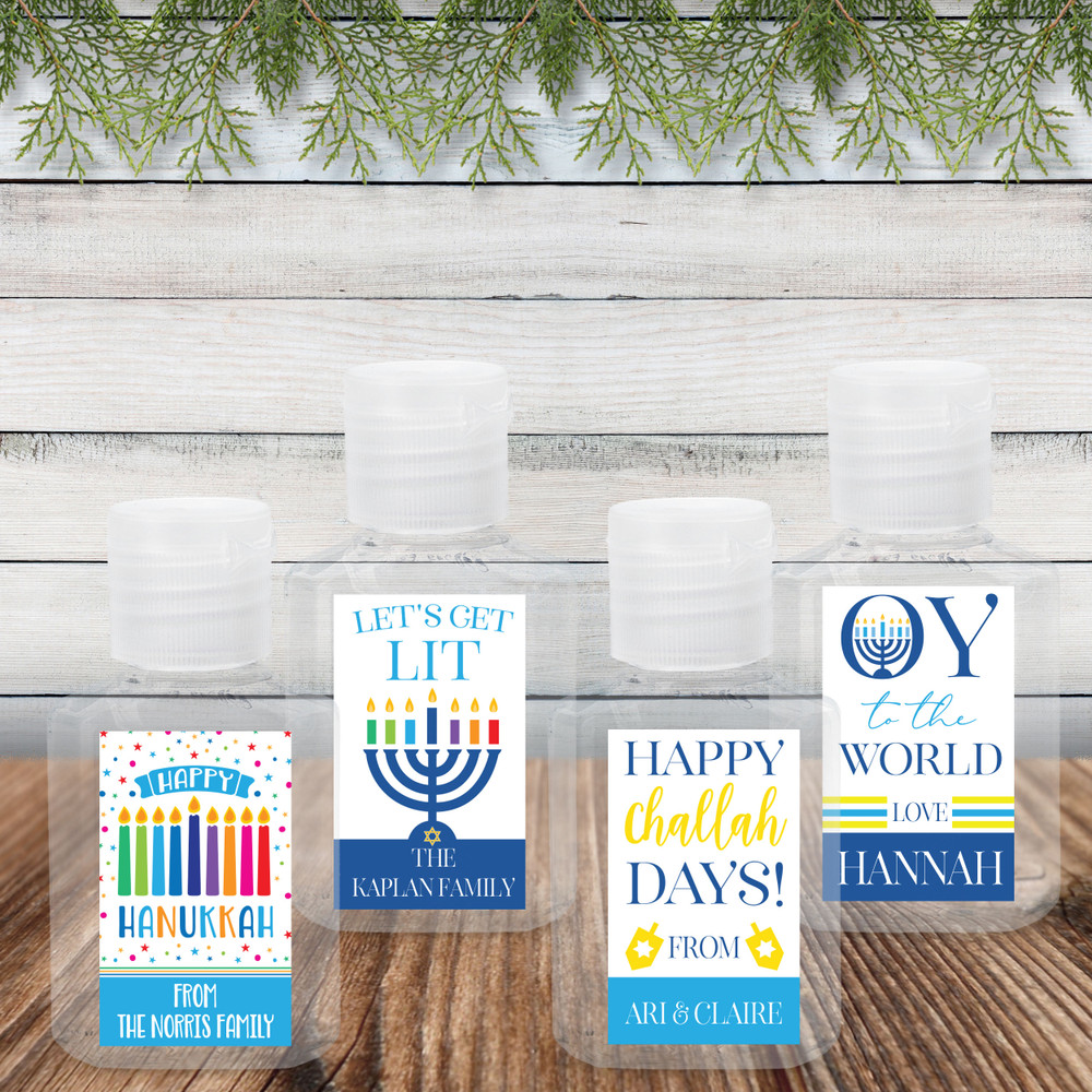 Custom Hand Sanitizer Labels & Bottles: Hanukkah Favorites - Hanukkah Party Favor Bulk Quarantine Favors & Gifts