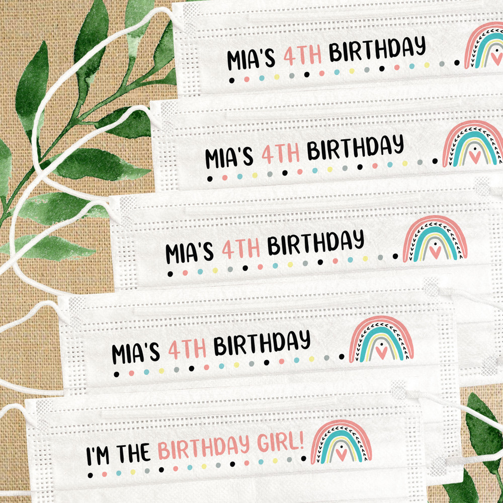 Birthday Disposable Face Mask Set: Mod Rainbow Birthday Girl