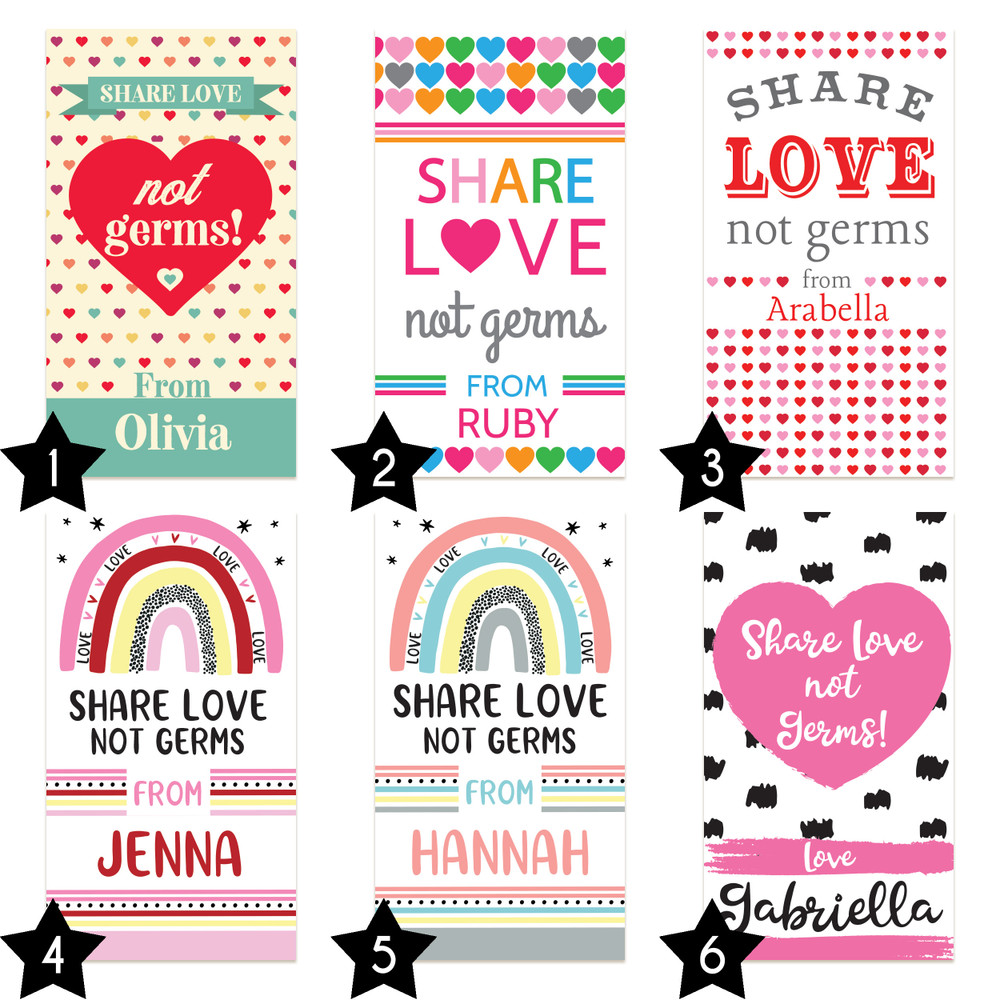 Valentine's Day Hand Sanitizer Labels - Girls Personalized Valentine Favor Stickers - Custom Sanitizer Decals for Children