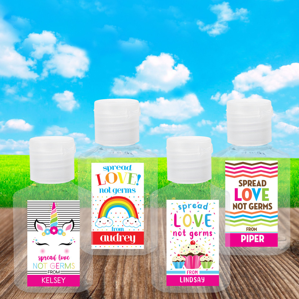 Personalized Hand Sanitizer Labels & Travel Size Bottles - Girls Birthday Party Favor Sanitizer Stickers - Custom Sanitizer Labels for Kids - Cupcake Party Favors for Girls - Rainbow Birthday Favors - Unicorn Party Favors