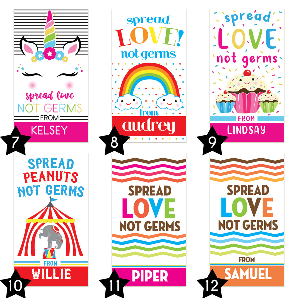 Girls Personalized Hand Sanitizer Favor Stickers - Unicorn Stickers - Rainbow Stickers - Cupcake Stickers - Circus Party Favor Labels - Rainbow Chevron Decals