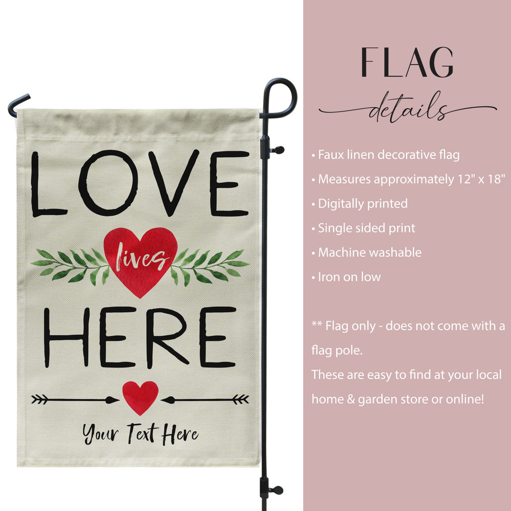 Love Lives Here Faux Linen Garden Flag