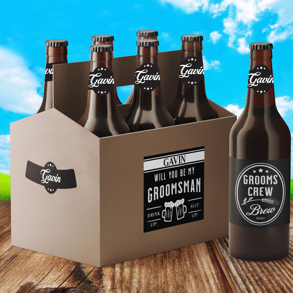 Personalized Groomsman Proposal Beer Labels and Carrier - Will You Be My Groomsman