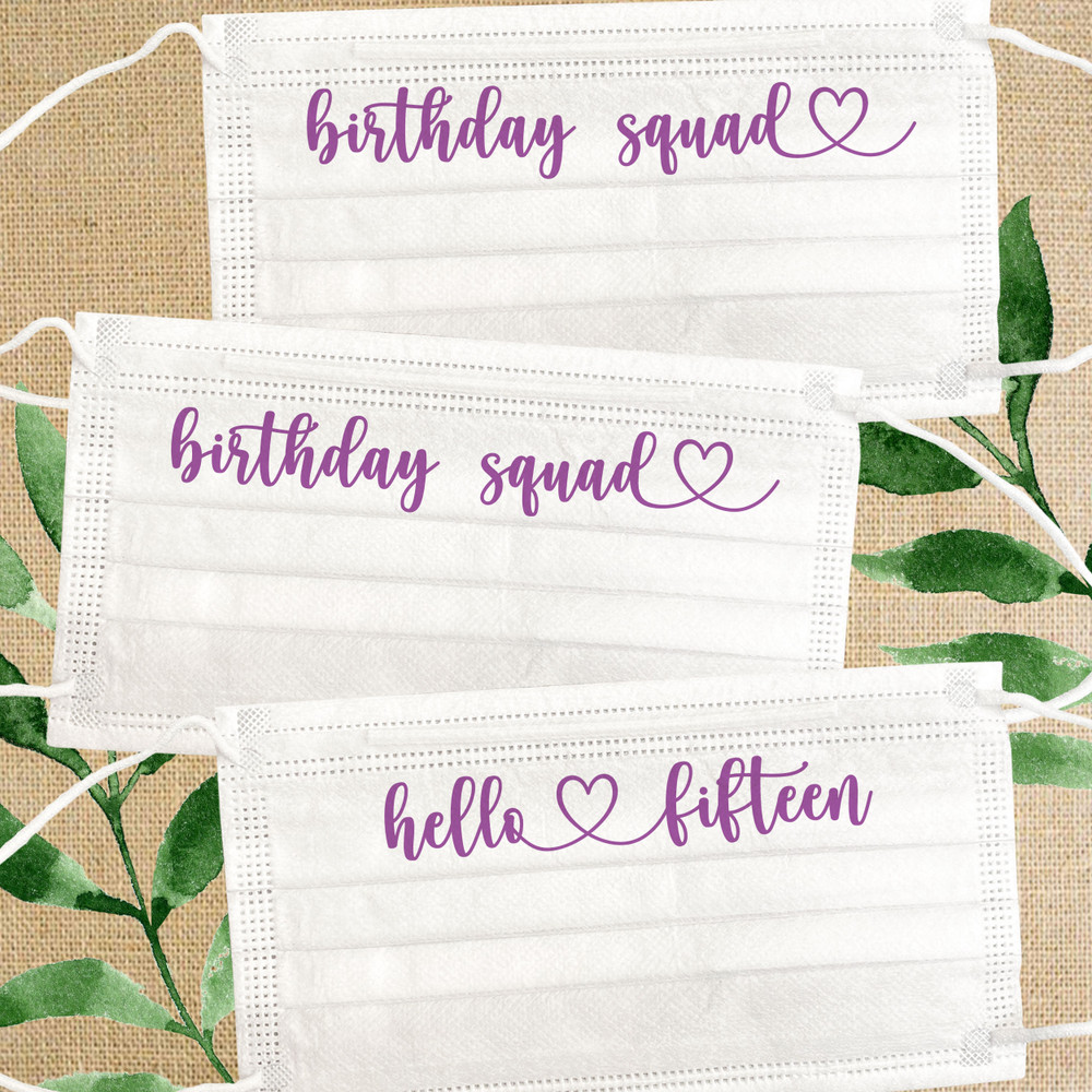 Custom Hello Birthday Squad Disposable Face Masks for Teenage Girl Birthdays - 13, 14, 15, 16, 17, 18, 19