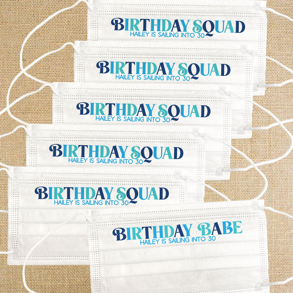Multicolor Birthday Squad Disposable Face Masks  - Blue Womens Birthday Masks for Nautical Boat Party