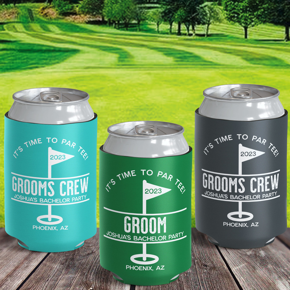 Golf Bachelor Party Custom Can Coolers for Groomsmen - Groom's Crew Golfing Bachelor Party Favors - Personalized Golf Can Cozies