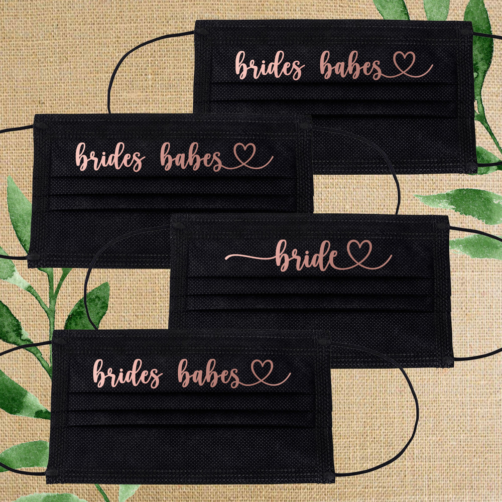 In Love Bridal Party Disposable Face Masks - Bride + Brides Babes - Metallic Gold and Black