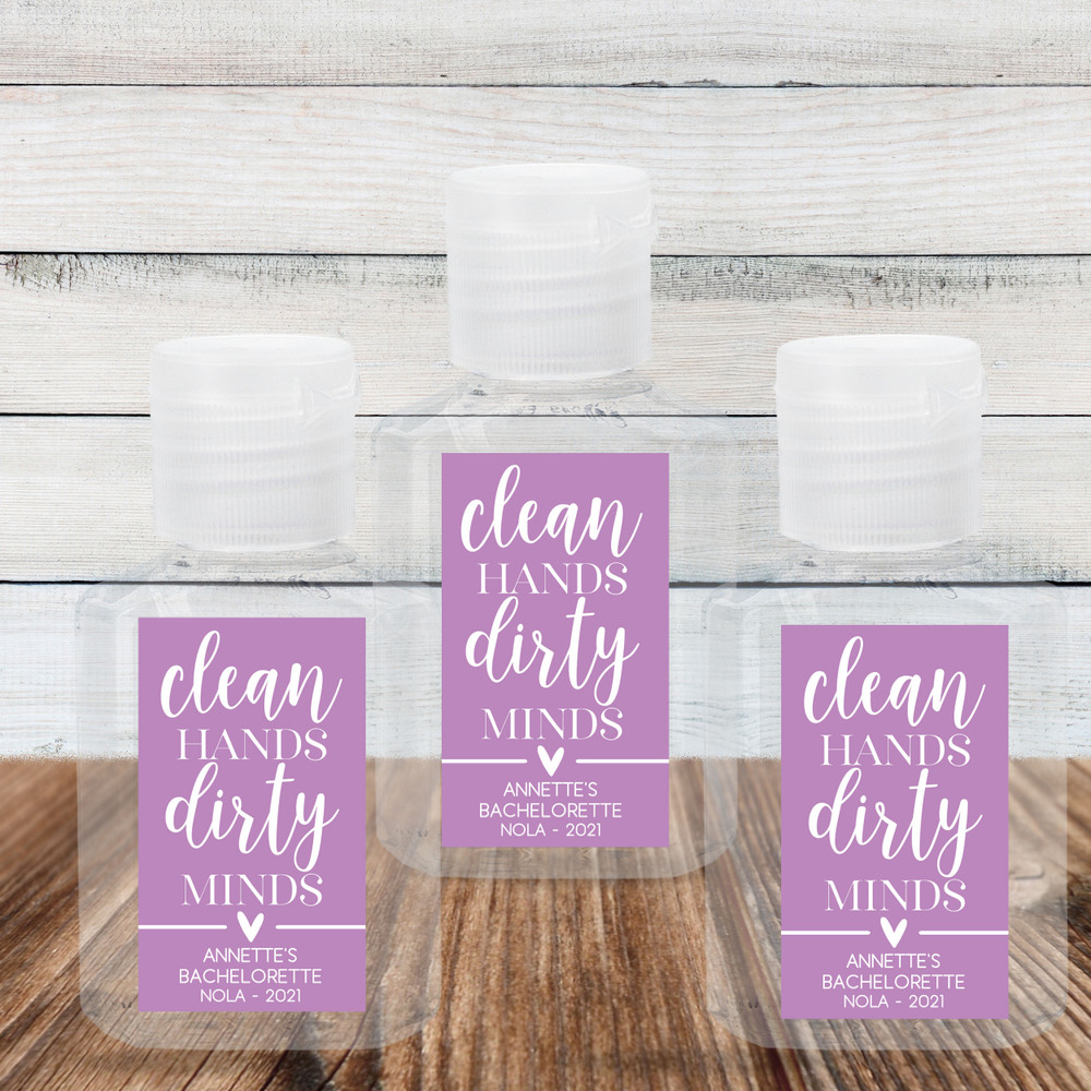 Clean Hands Dirty Minds Custom Hand Sanitizer Labels and Bottles - Wedding Sanitizer Favors