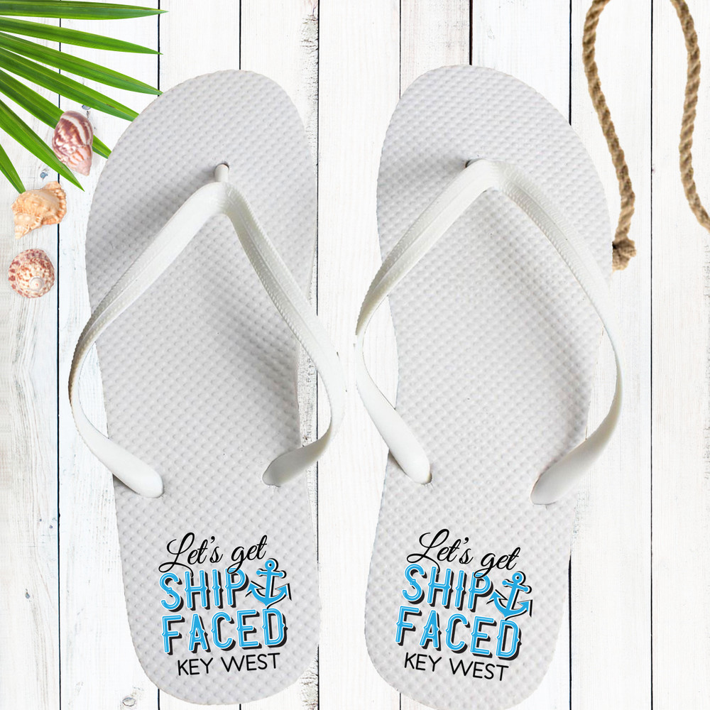 Let's Get Ship Faced Personalized Flip Flops with Nautical Anchor Print