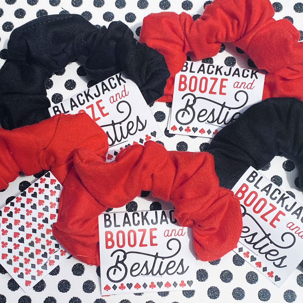 Blackjack Booze & Besties Hair Scrunchies for Gambling Girls Trip or Casino Bachelorette