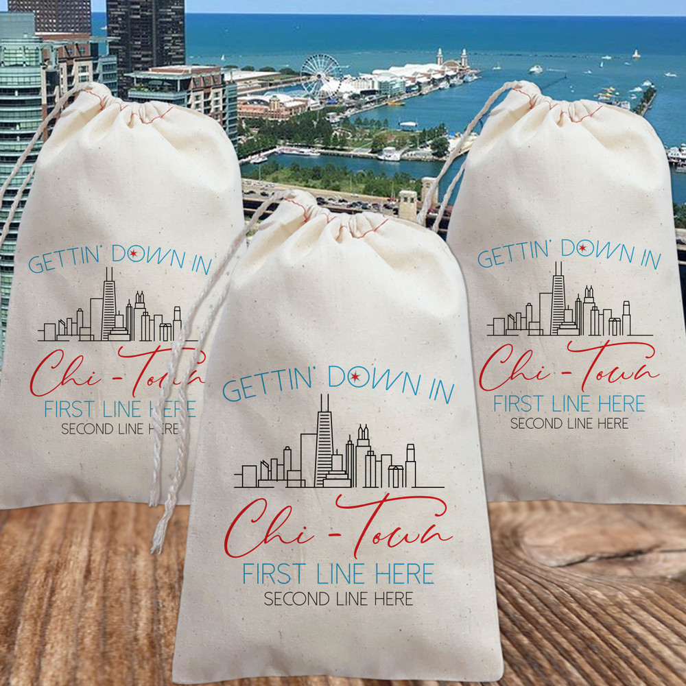 Chicago Bachelorette Party Favor Bags - Personalized Chicago Bridal Shower Gift Bags - Chicago Skyline Custom Favor Bags