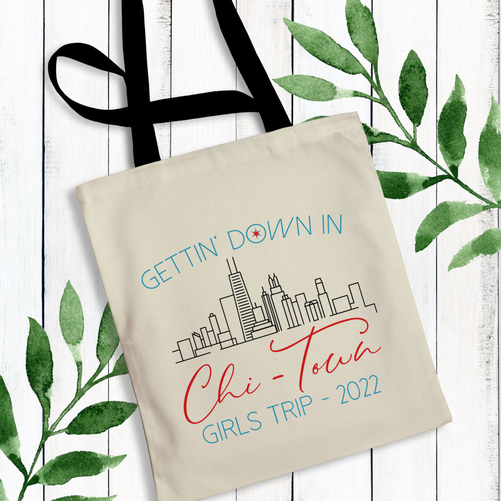 Custom Chicago Skyline Tote Bags for Chicago Girls Trip, Chicago Birthday Vacation, Chicago Reunion