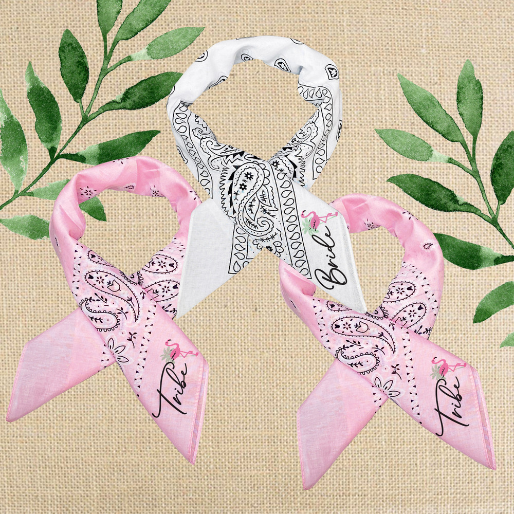 Custom Flamingo Bride Tribe Bandanas for Final Flamingle Bachelorette or Bridal Shower