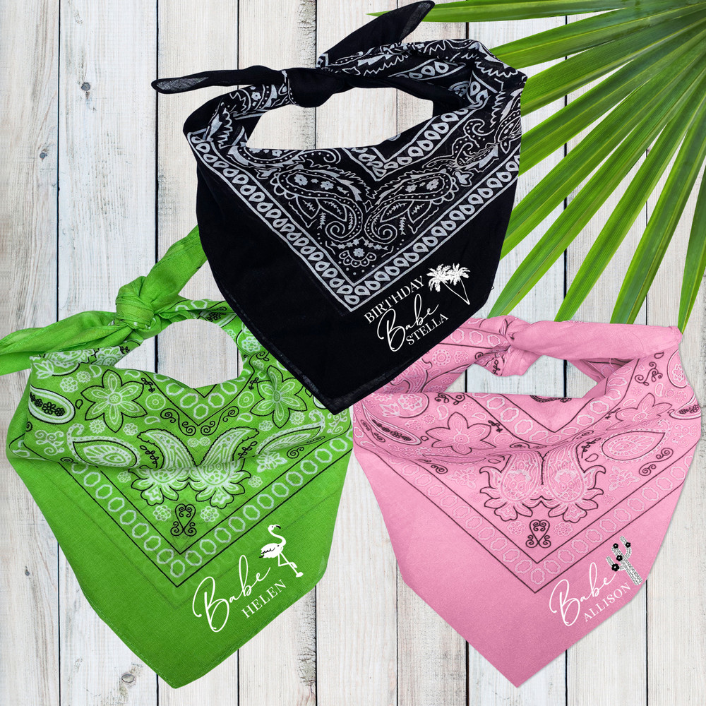 Birthday Babes Custom Bandanas - Colored Womens Cotton Bandanas with Names