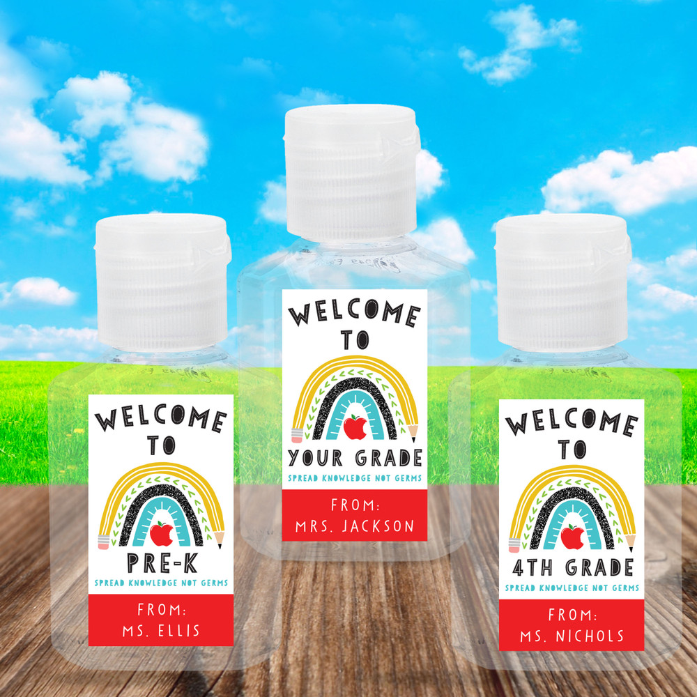 Welcome to School Personalized Hand Sanitizer Labels + Bottles for Students - Back to School Gifts for Kids from Teacher