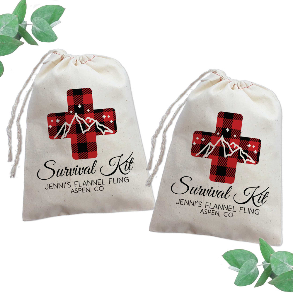Plaid Cross Survival Kit Favor Bags
