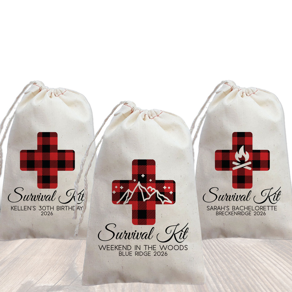 Plaid Cross Survival Kit Favor Bags