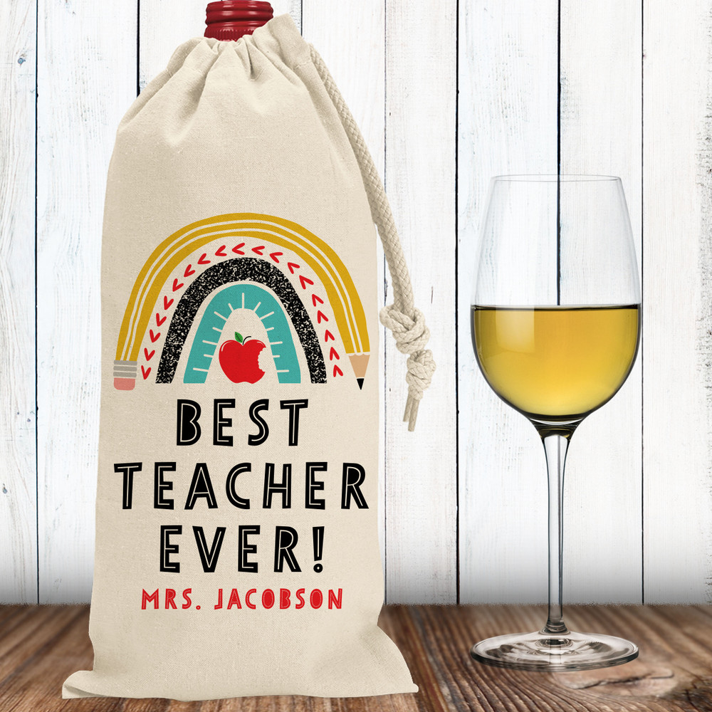 Best Teacher Ever Custom Canvas Wine Bag