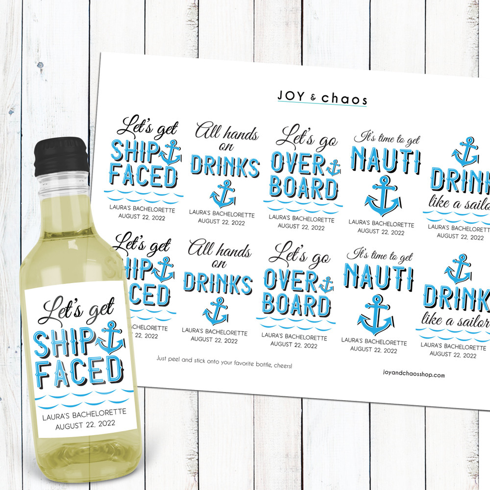 Nautical Party Favors - Custom Mini Wine Labels - Personalized Mini Wine Stickers - Adult Nautical Party Supplies and Decorations