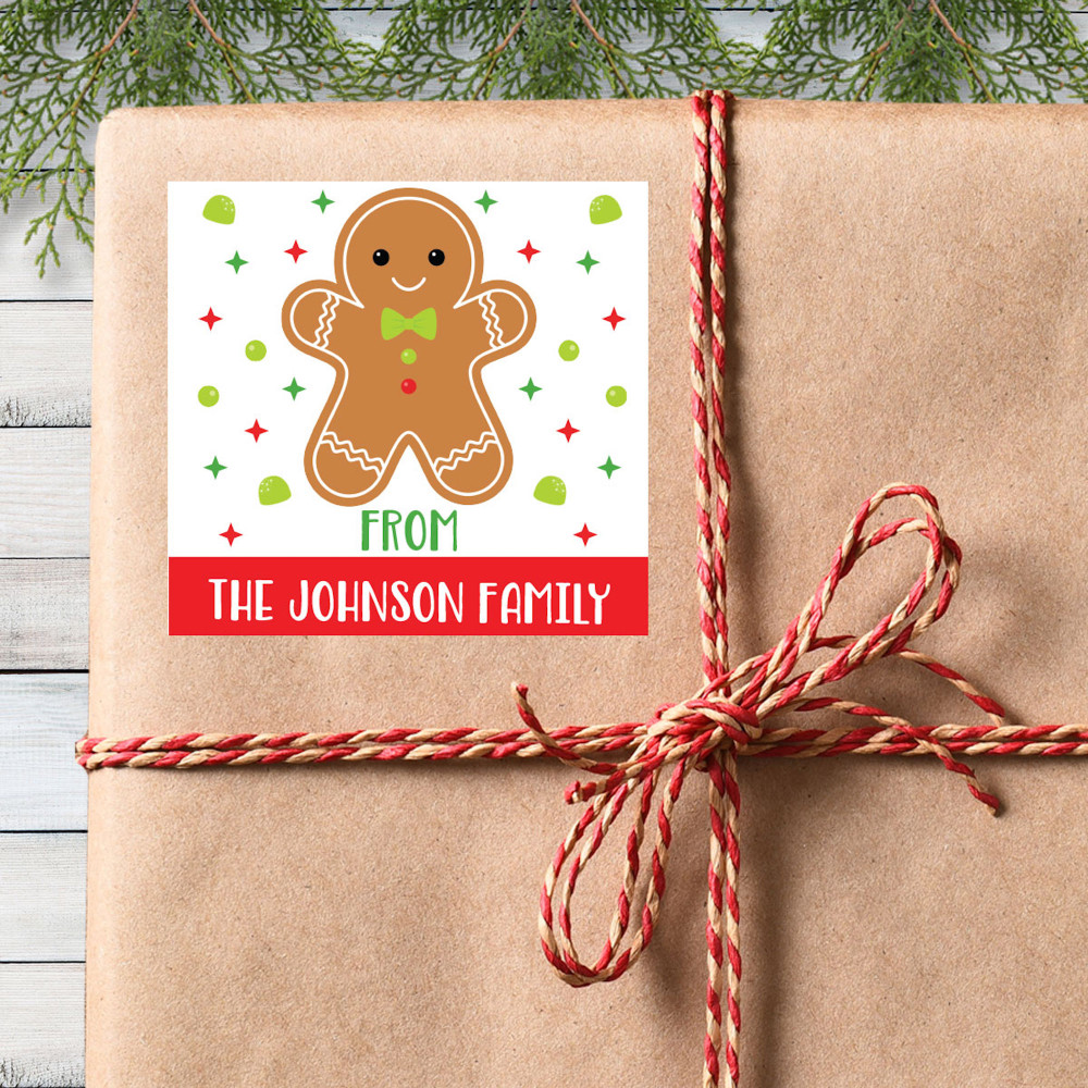 Gingerbread Cookie Custom Christmas Gift Labels - Personalized Christmas Gift Sticker Set - Pre-Printed To and From Holiday Gift Wrap Labels