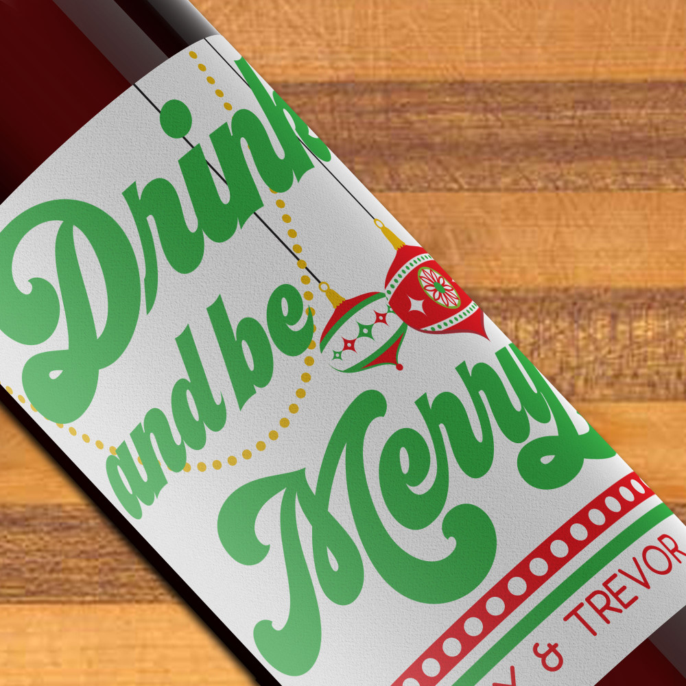 Retro Christmas Personalized Wine Labels - Custom Holiday  Wine Labels -Bulk Christmas Wine Bottle Stickers