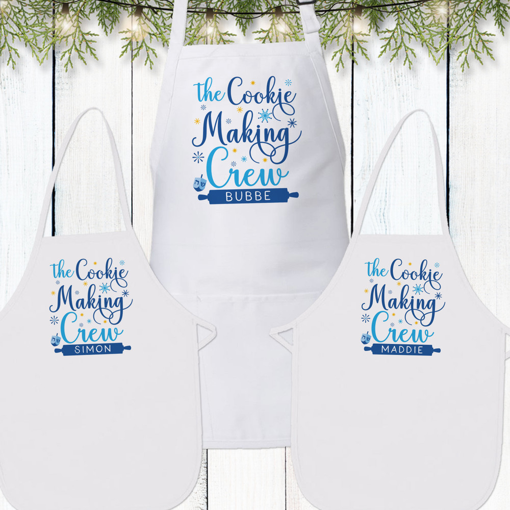 Hanukkah Aprons - Custom Cookie Crew Hanukkah Aprons (Kids & Adult Sizes) - Personalized Hanukkah Baking Aprons for Toddlers, Children, Men & Women