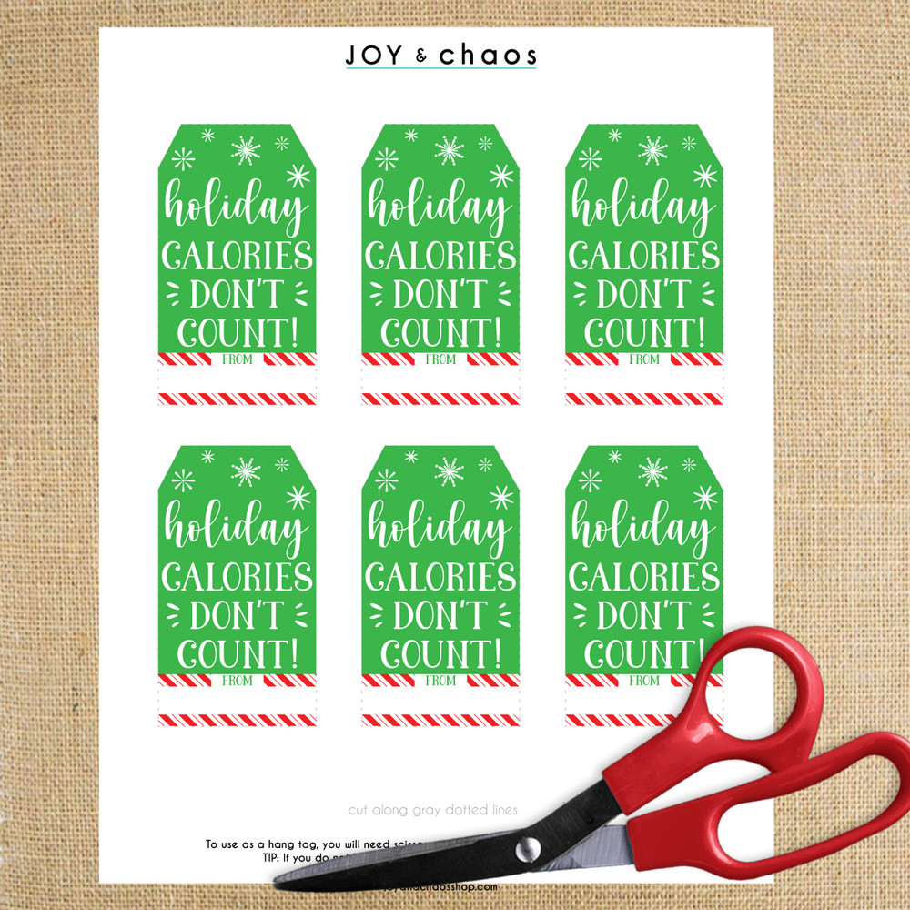 Holiday Calories Don't Count Funny Printable Christmas Cookie Tags (Instant Download) - Digital PDF File to Print at Home - Christmas Candy Goodie Bag Tags - Christmas Treat Favor Tags -  Gift Wrap Labels - Baked Goods Hang Tags