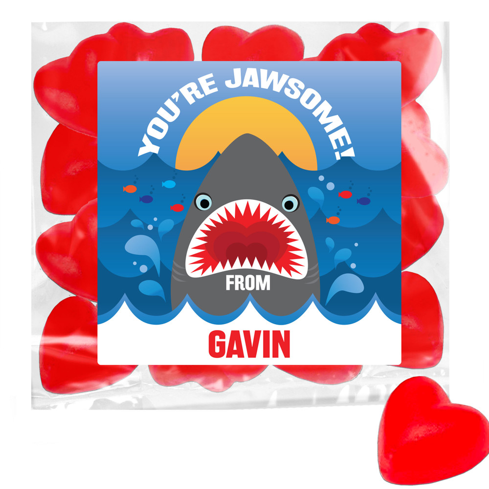 Boys Shark Theme Valentine Stickers - Personalized Valentine's Day Favor Labels -Kids Valentines Day Decal Sheets with Names - Custom Valentines Labels - Bulk Valentines Day Party Sticker Set