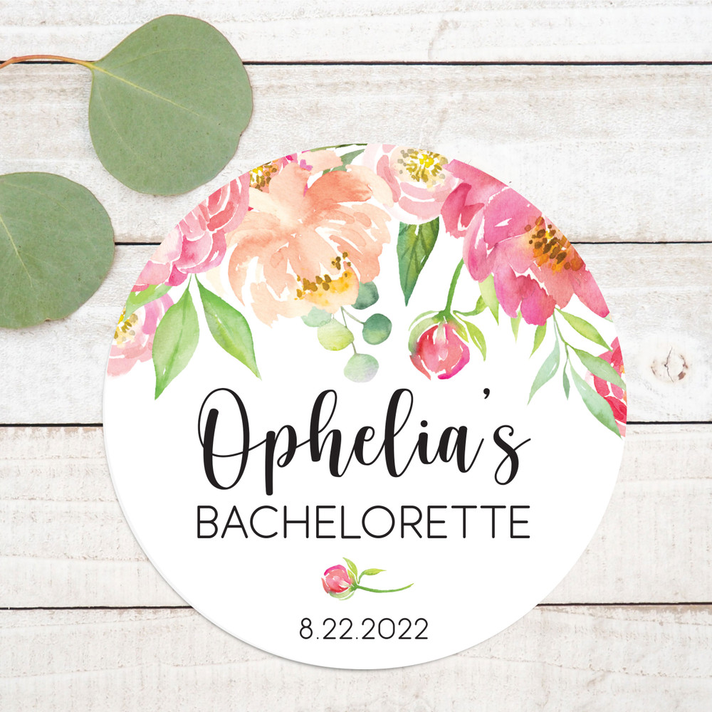 Floral Bachelorette Party Favor Labels- Pink and Peach Peony - Spring and Summer Flower Bachelorette Party Supplies
