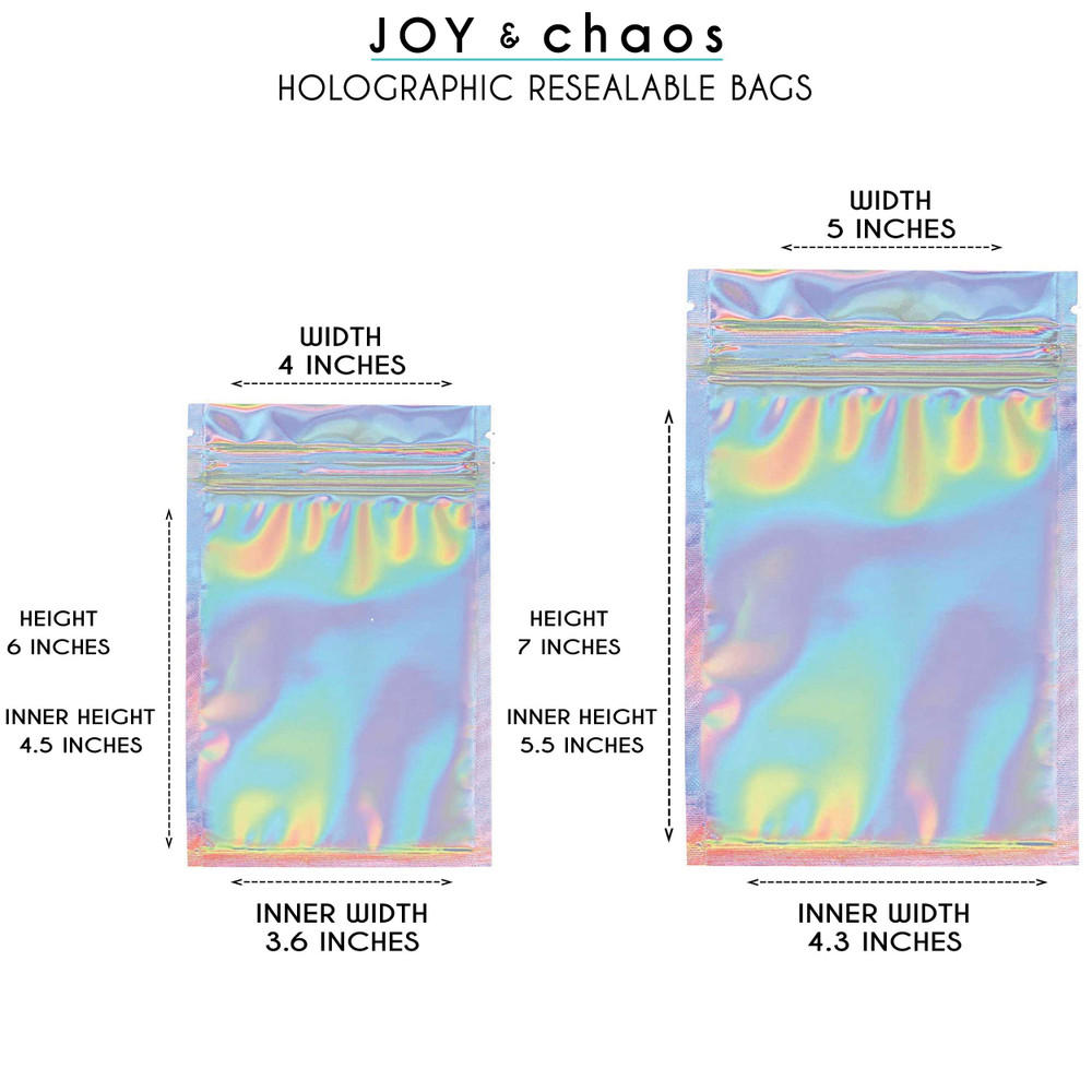 Bulk Personalized Favor Bags - Custom Party Favor Bags - Adult Favor Bags - Holographic Silver Favor Bags - Zip Top Resealable Bags - Iridescent Waterproof Bags | Joy & Chaos