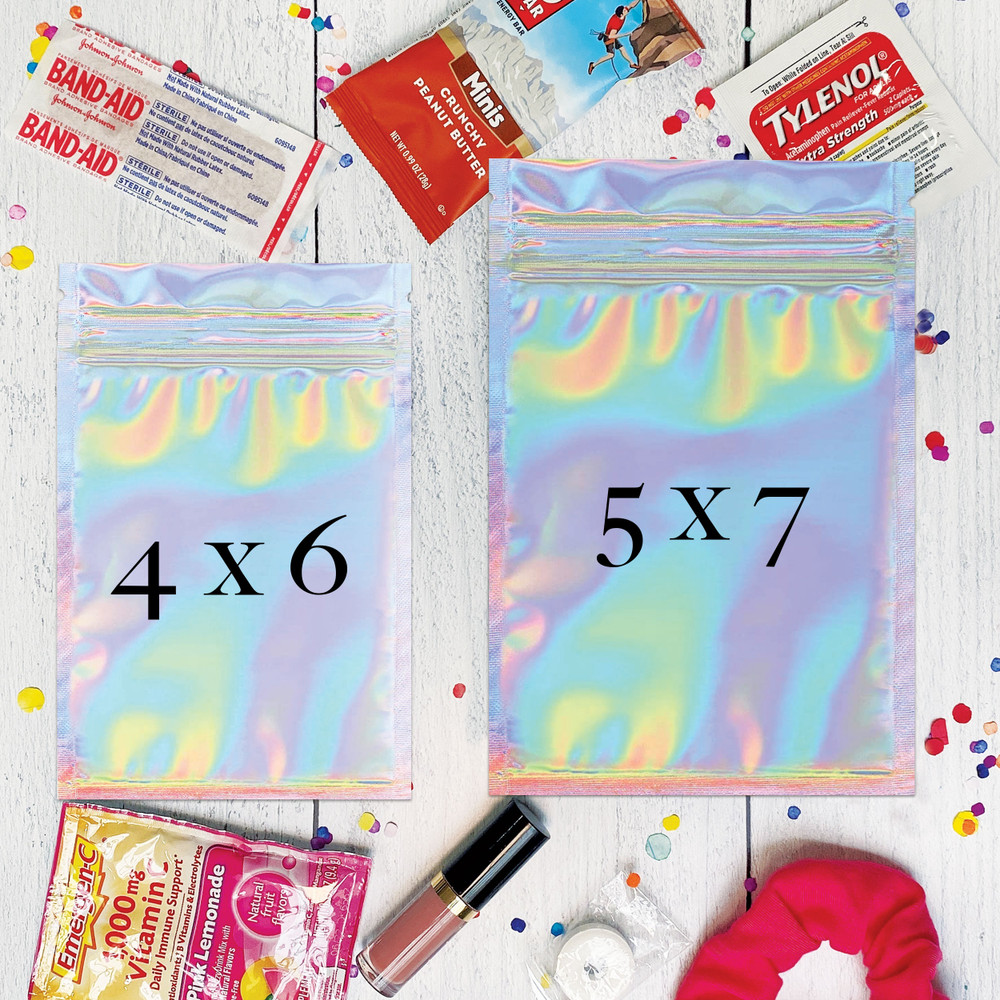 Bulk Personalized Favor Bags - Custom Party Favor Bags - Adult Favor Bags - Holographic Silver Favor Bags - Zip Top Resealable Bags - Iridescent Waterproof Bags | Joy & Chaos