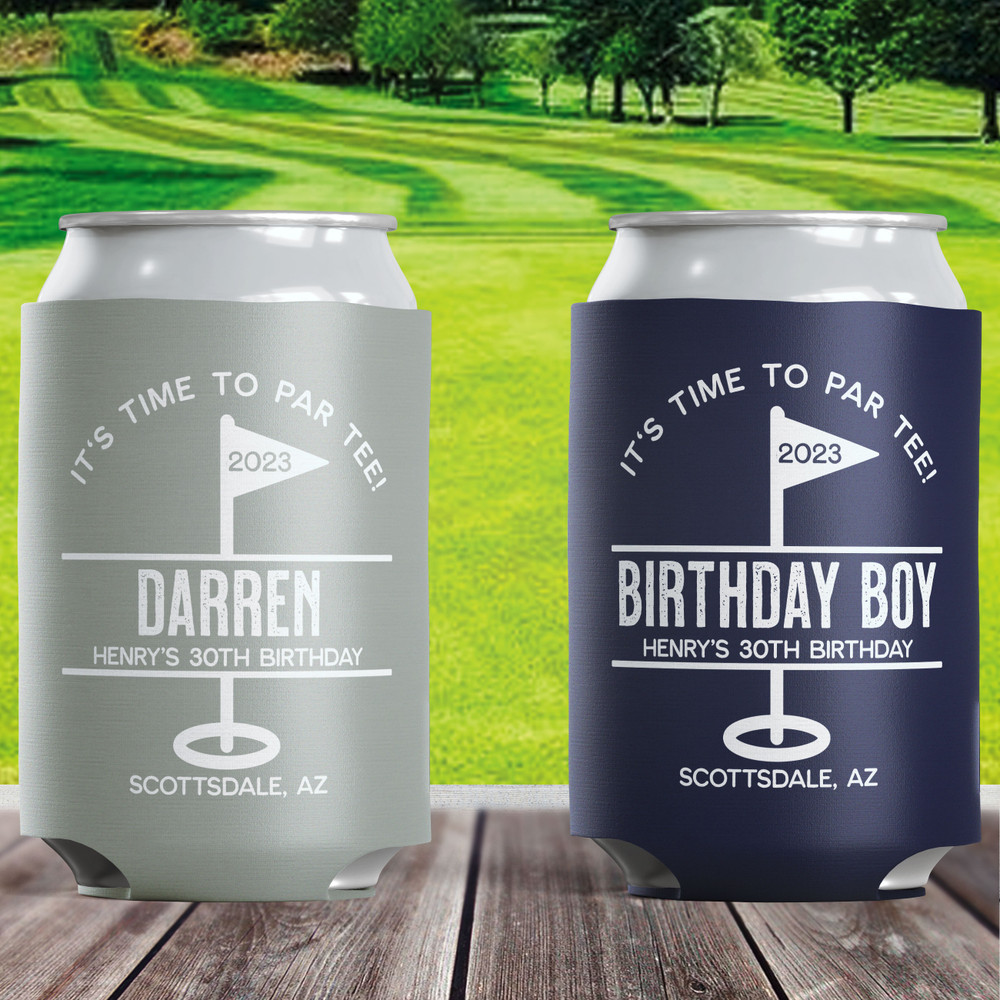 Golf Birthday Favors for Men - Golf Can Coolers - Custom Can Cozies - Insulated Beer Can Holders - Personalized Golf Party Favors for Adults