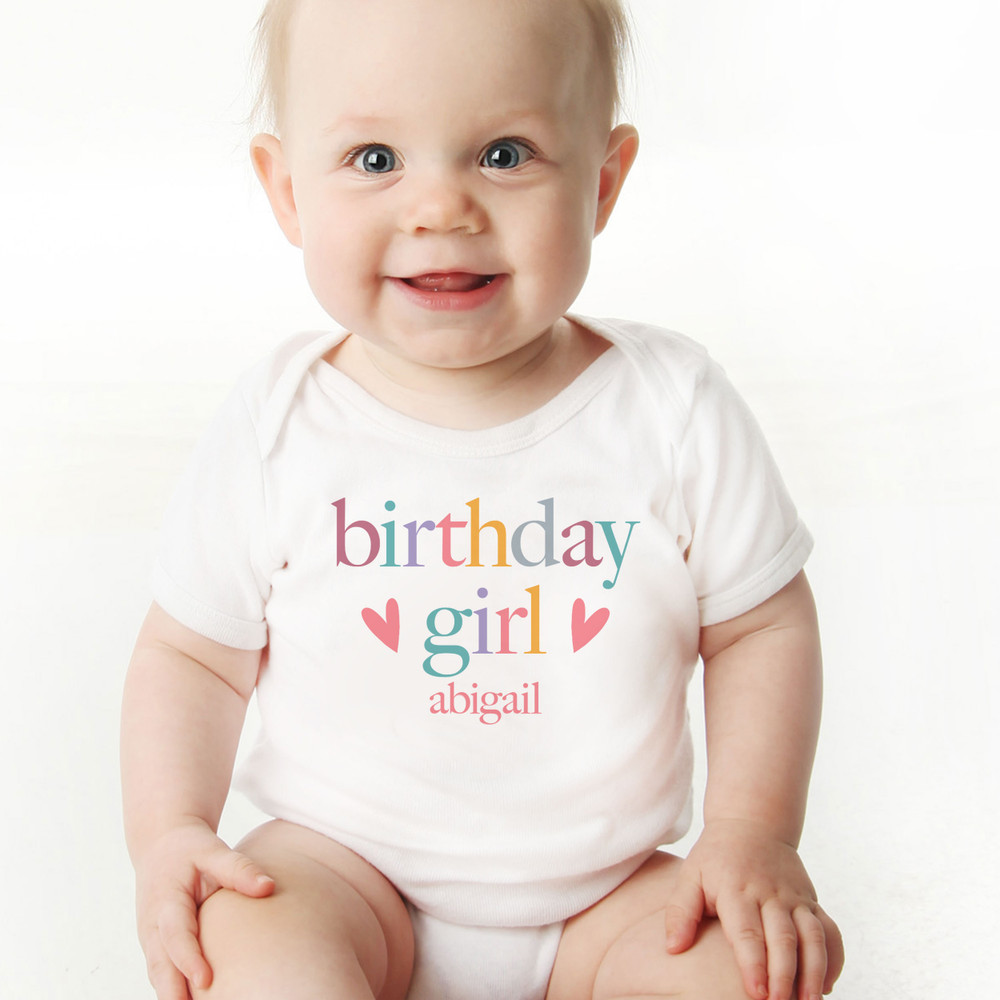 Pastel Birthday Girl Outfit  - Personalized Girls Birthday Bodysuit for 1st Birthday - Pink, Purple, Gold, Mint Green - Custom Birthday Girl Baby Clothing for Boho Rainbow 1st Birthday Party