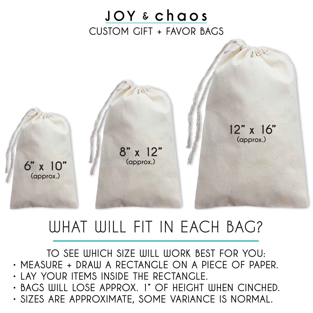 Personalized Bulk Canvas Drawstring Favor Bags | Joy & Chaos