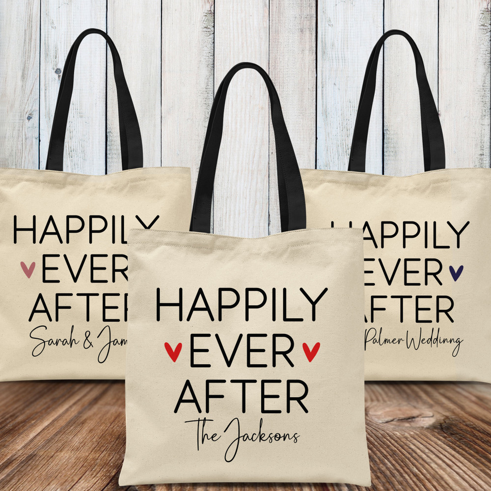 Happily Ever After Bags - Modern Wedding Tote Bags - Custom Wedding Welcome Bags - Personalized Wedding Gift Bags for Hotel Room - Bulk Wedding Welcome Totes for Guests - Unique Modern Wedding Favors