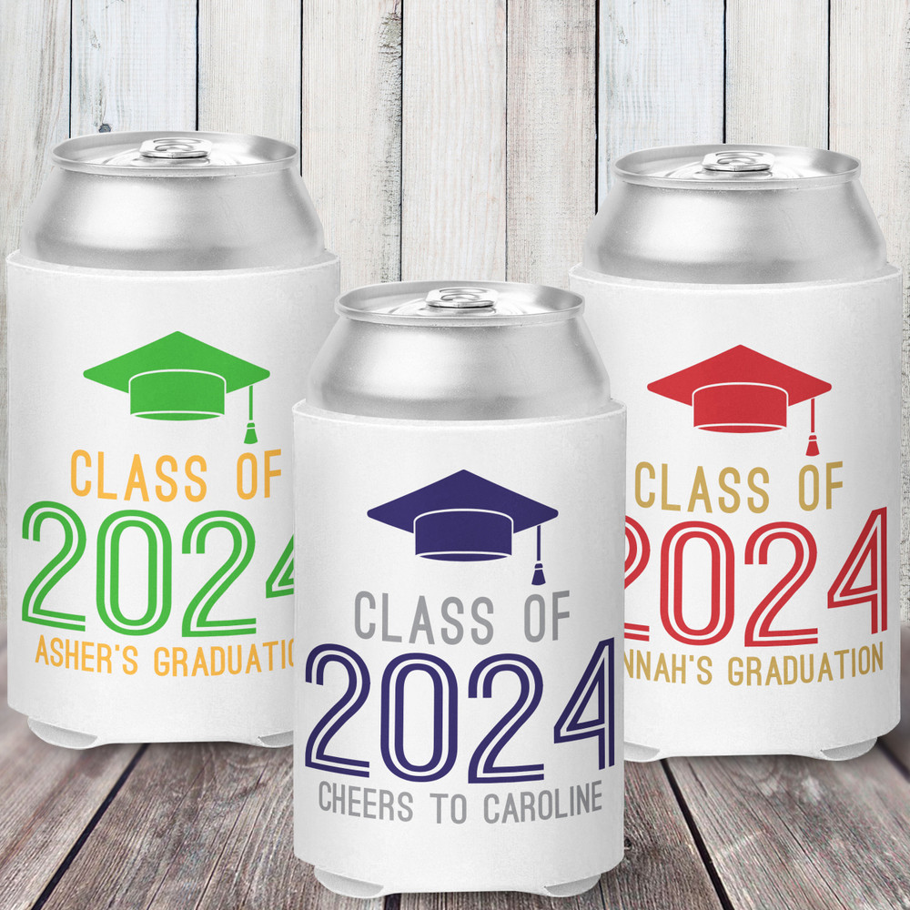 Class of 2024 Graduation Can Coolers - Bulk Graduation Party Favors + Party Supplies - Custom Printed Can Coolers for College Graduation in School Colors - Personalized Can Cozy for Graduate - Custom Bulk Skinny Can Sleeves
