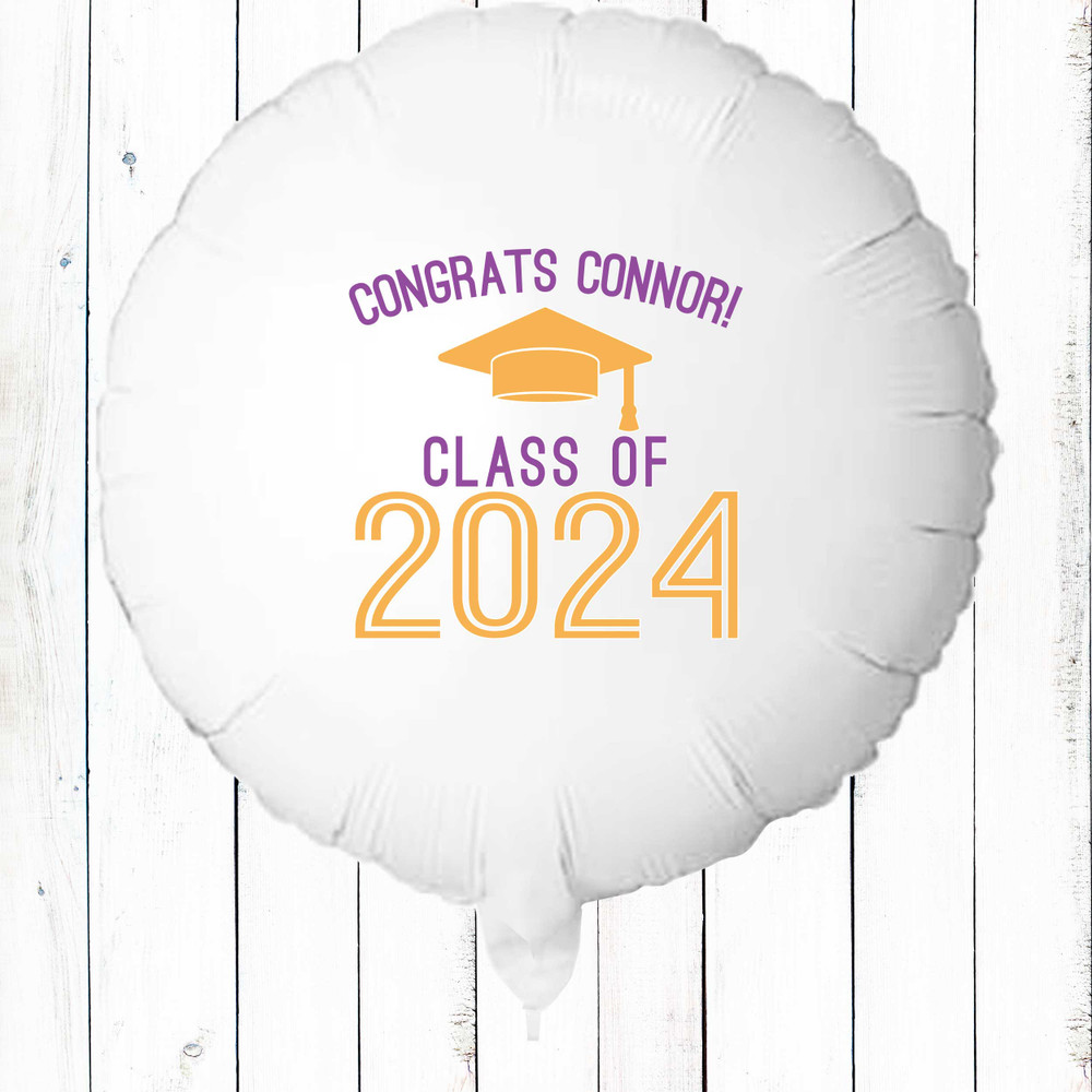 Graduation Congrats Balloon with Name - Class of 2024 Personalized Graduation Balloon  - Large Mylar Balloon for High School Graduate - Graduation Party Decorations - Balloon for College Graduate - Graduation Party Decor in School Colors - Yellow and Purple