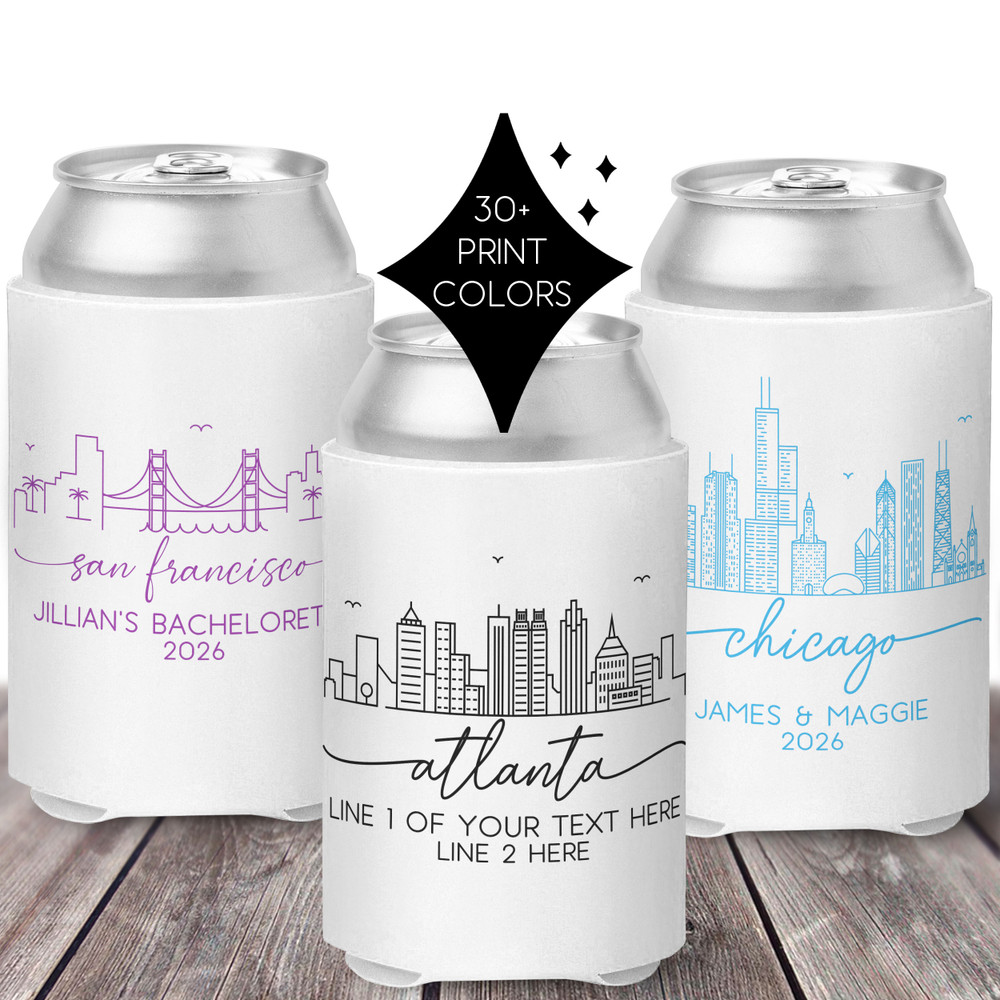 Modern City Skyline Can Coolers