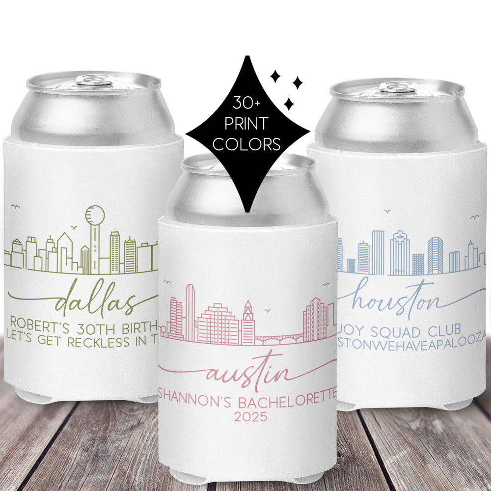 Modern City Skyline Can Coolers