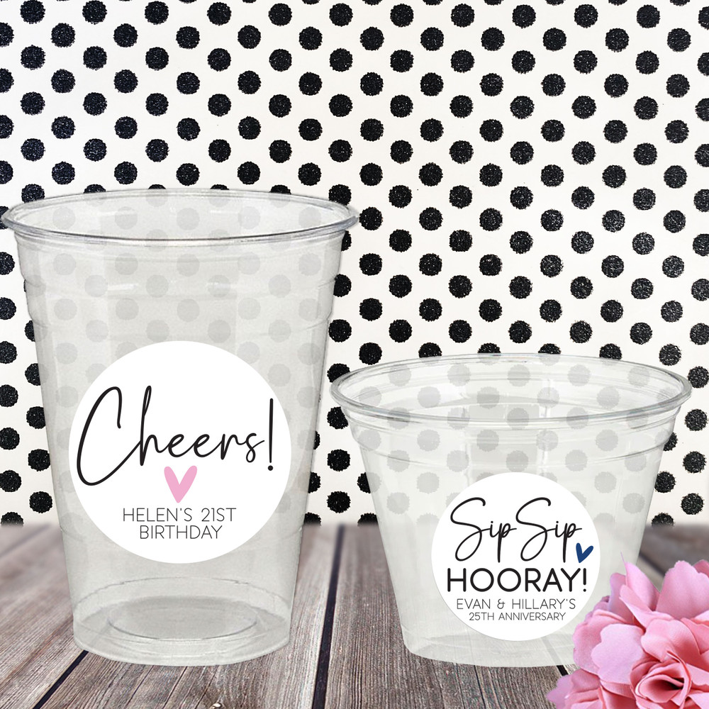 Wedding Favor Labels for Cups - Custom Printed Wedding Stickers - Personalized Waterproof Labels - Custom Party Supplies - Modern Wedding Party Favor Stickers - Bulk Favor Labels - Cheers and Sip Sip Hooray