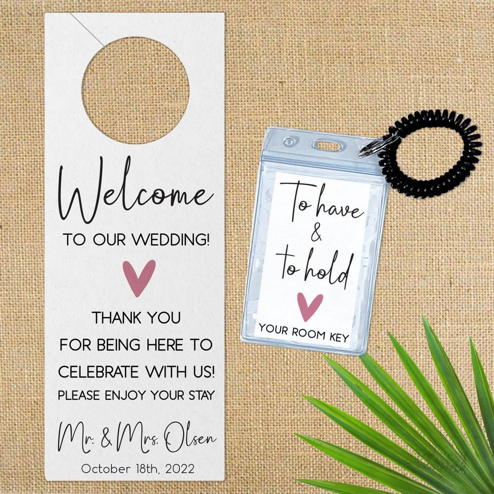 Custom Wedding Door Hangers + Hotel Room Key Holders - Resort Door Hangers for Destination Wedding - Modern Wedding Favors