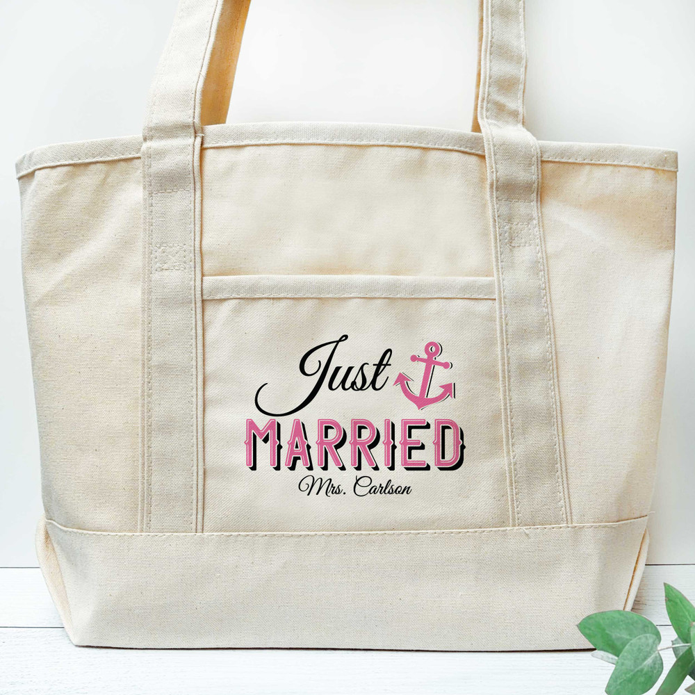 Just Married Nautical Beach Tote Bag