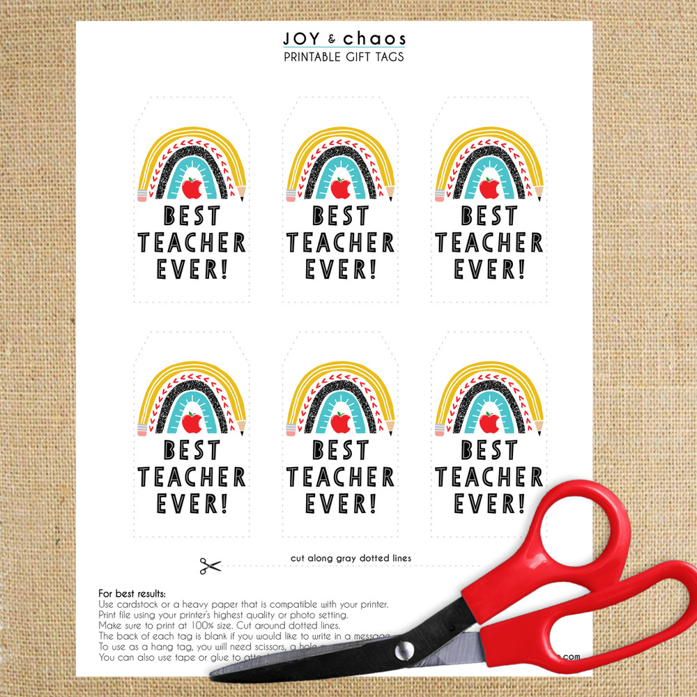 Best Teacher Ever Rainbow Printable Thank You Gift Tags