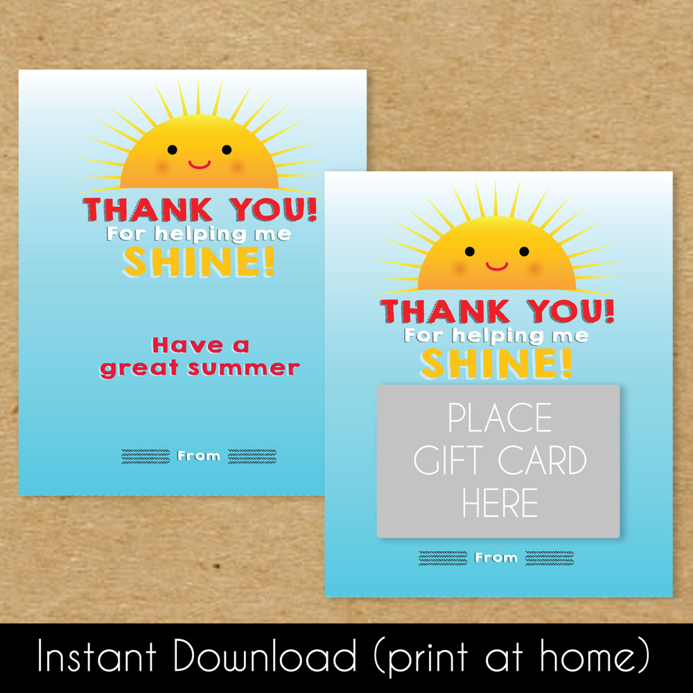 Printable Teacher Gift Card Holders - End of Year Teacher Thank You Card from Student - Digital File - Instant Download - Gift Card Holder to Print at Home - Teacher Appreciation Card