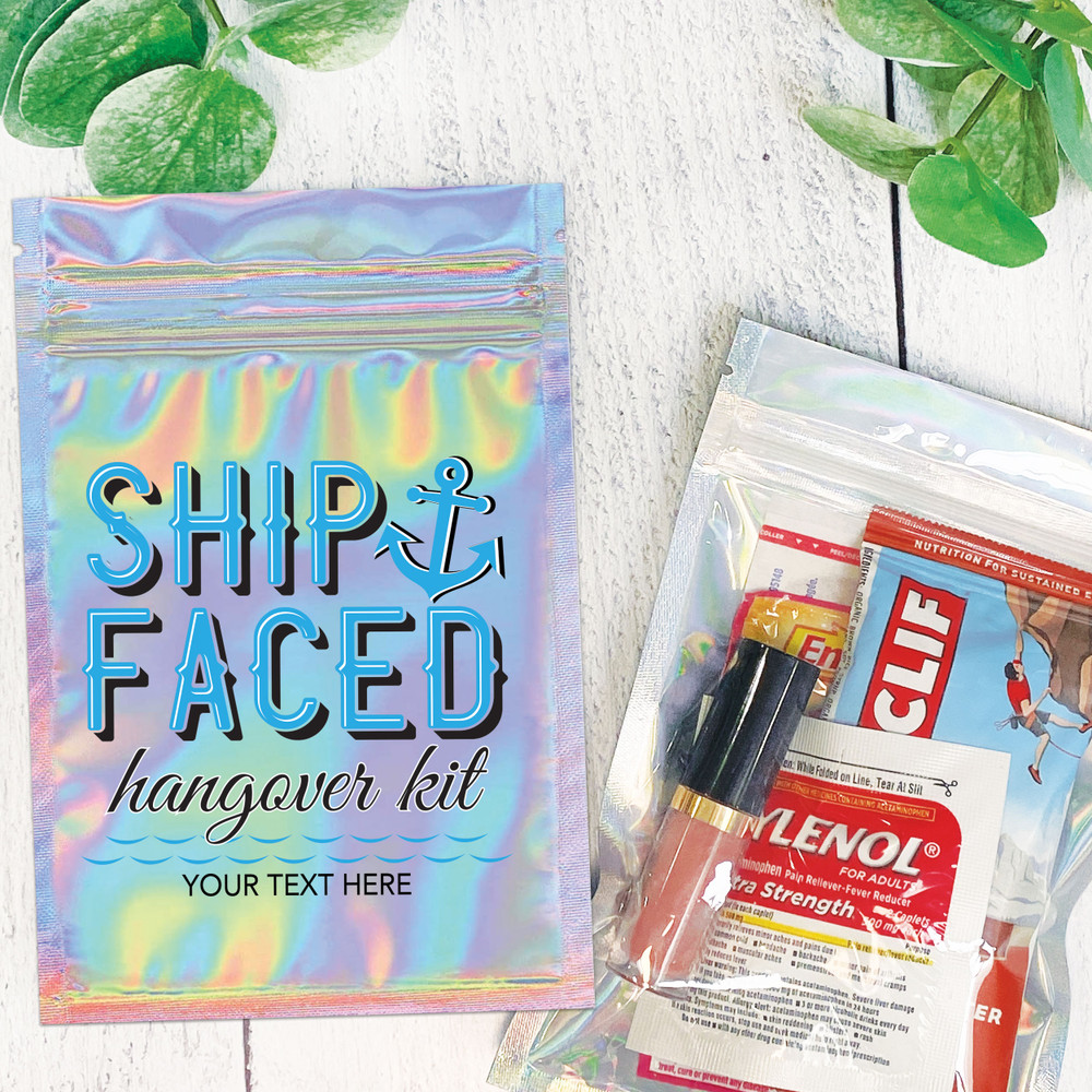 Ship Faced Nautical Party Favor Bags - Custom Hangover Kit Bags for Boat Birthday, Nauti Bachelorette - Bulk Hangover Recovery Kits - Waterproof Holographic Favor Bags - Funny Adult Boat Party Favor Bags